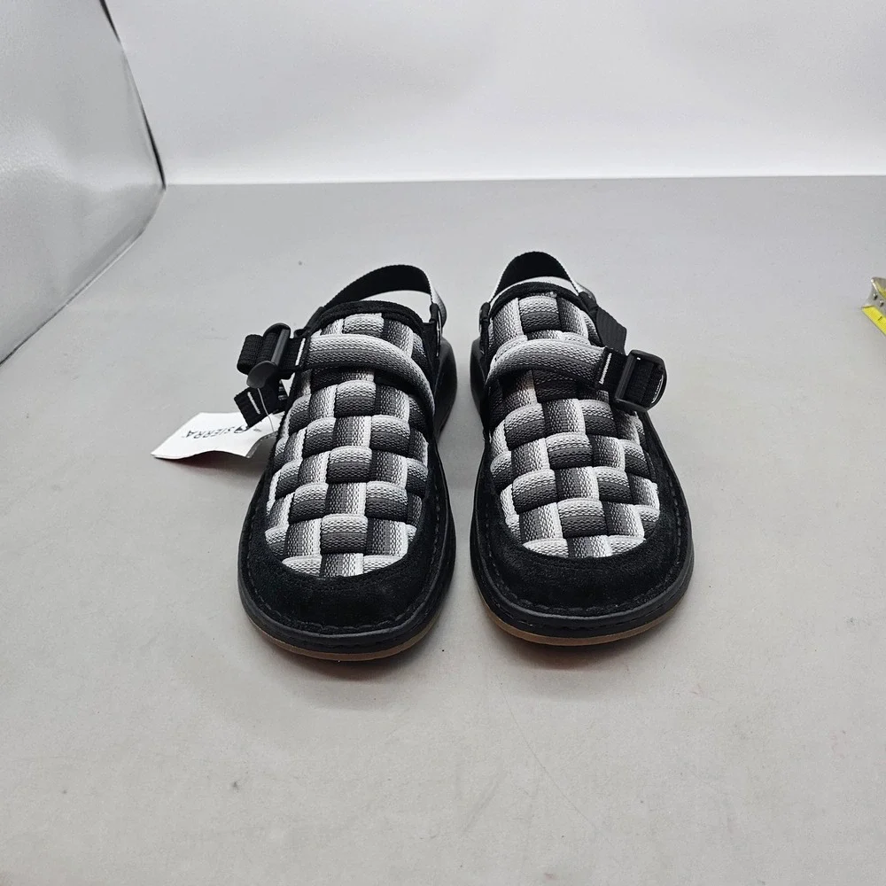 Chaco Paonia Clog Mens 9 Black White Woven Suede Adjustable Buckle Strap Shoes